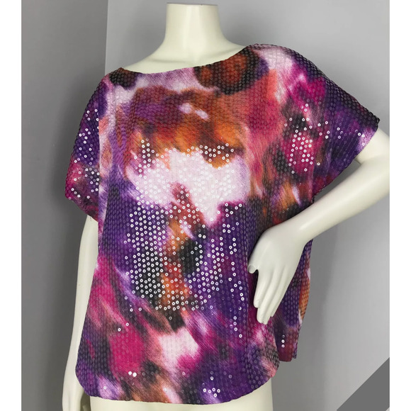 Vince Camuto Womens Multicolor Sequins Short Sleeve Top Size M - Picture 1 of 8